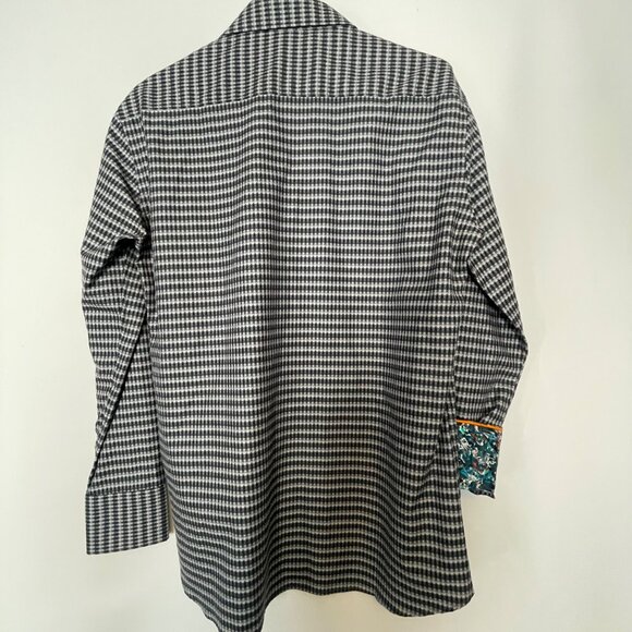 Robert Graham Mens Houndstooth Dress Shirt With Floral Trim Size M - Picture 7 of 16